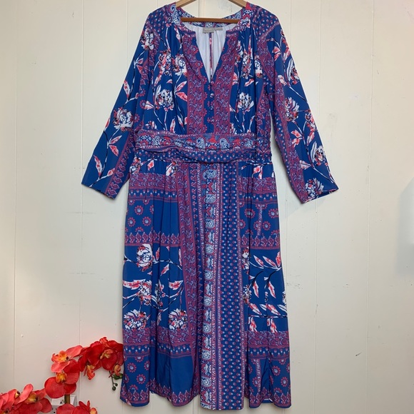 eShakti Custom Blue & Pink Floral Long Sleeve Maxi - Picture 8 of 8